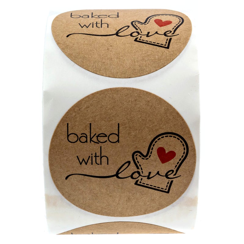 SBlabels 2" Round Natural Kraft Baked with Love Stickers / 500 Brown Kraft Labels / 2 Inch Made with Love Food Seals/Made in The USA - Image 2